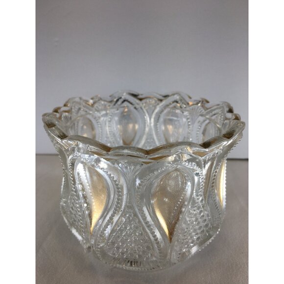 Vtg Pressed Glass Bowl Loops & Drops Pattern Art Deco Scalloped Rim 4.5 Tall - Picture 5 of 7